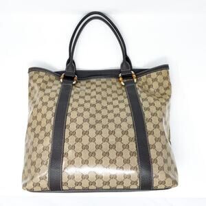Gucci GG Supreme Monogram Crystal Bamboo Tote Bag Brown Leather